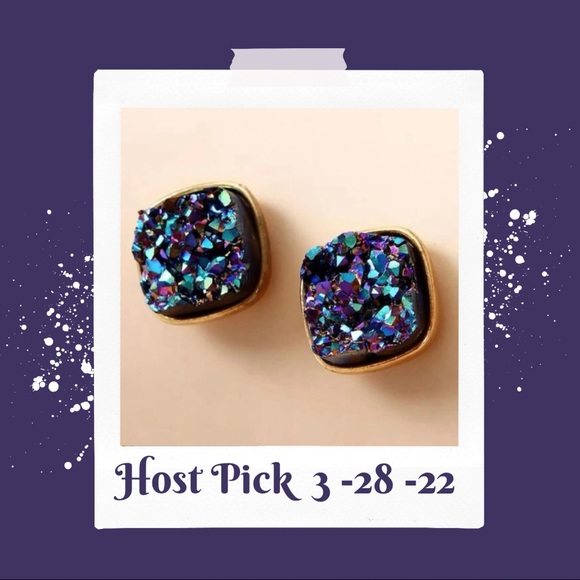 Jewelry - 🦋 3/$24 Navy blue druzy (raw crystal) geode stud post earrings/ NWOT